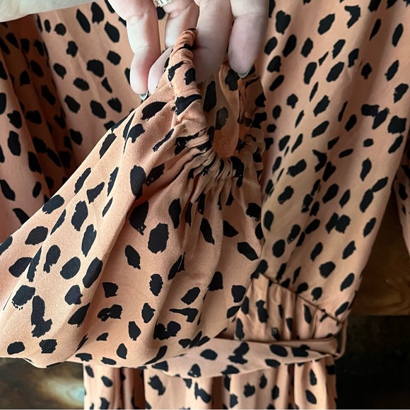 Pink and black elastic waist dress / brushy brushstroke leopard cheetah animal - Picture 4 of 9